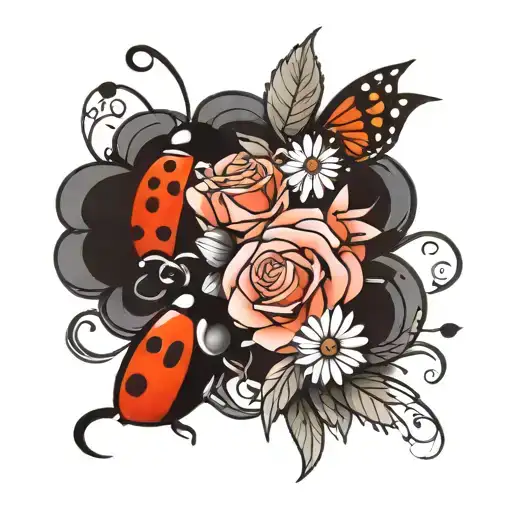 Flowers With A Ladybug And Princess Crown Surrounded My Music Notes