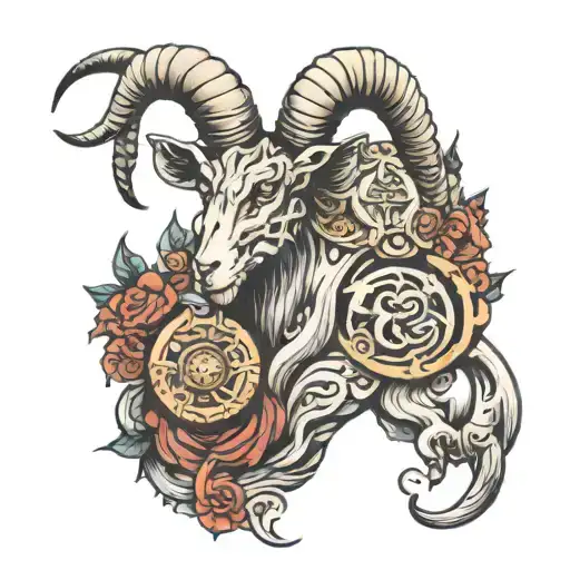 Capricorn Goat And Capricorn Symbol Chest Sleeve