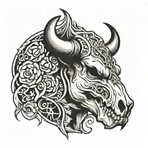 Bull Head Profile Holdin Skull Adorned
