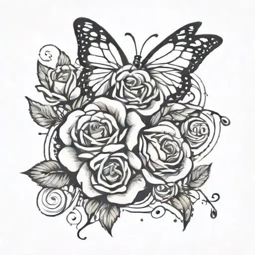 Rose With Butterflies Flying