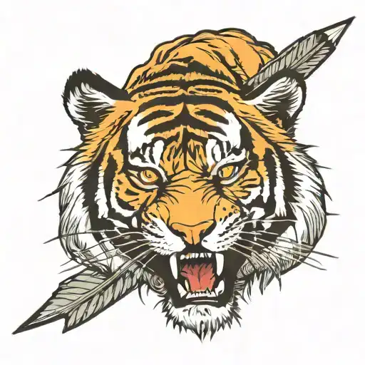 Head Of An Amur Tiger With Its Head Pierced By Two Broken Arrows