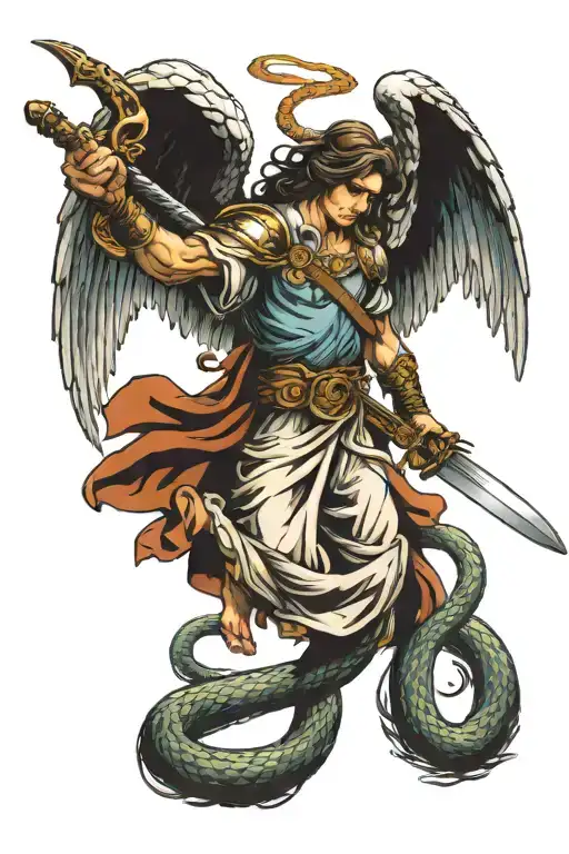 Angel Holding A Sword Killing Snake