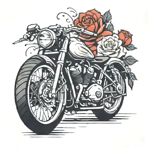 Motorcycle Rearing Up In Front Of A Lying Rose