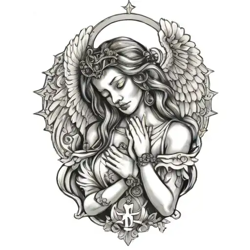 A Sexy Angel That Praying And A Cross Necklace Hanging From Her Hands