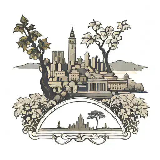 A Silhouette Of The Dc Skyline Framed By Italian Vineyards And Ancient Egyptian Hieroglyphs