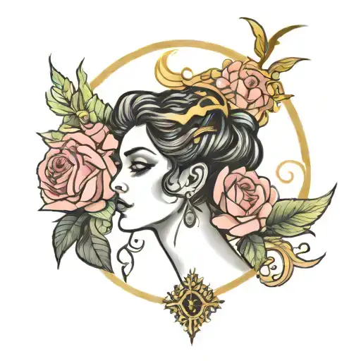 The Goddess Of Virgo Surrounded By Roses And Zeus Throwing Lightning And Big Eyes