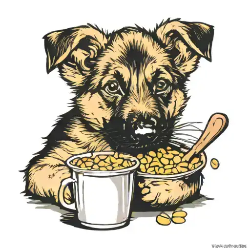 German Shepard Puppy Eating Food Items Like