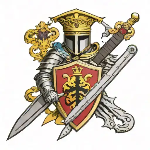Templar Knighht Holding Sword With A Family Crest With The Word Jacques As The Family Name