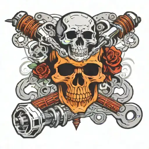 Spark Plug Motorcycle Chain Screwdriver Hammer Skull
