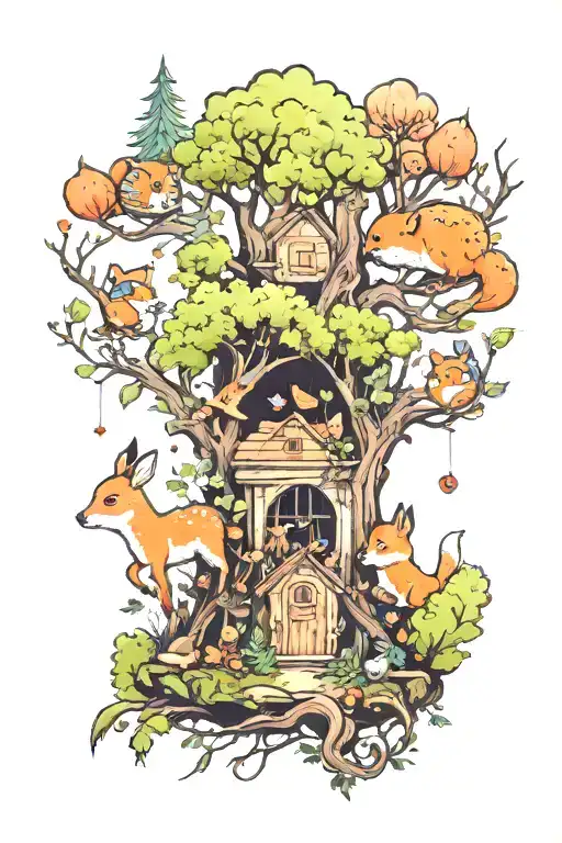 A Whimsical Forest Scene With Woodland Creatures Teaching In A Classroom Setting