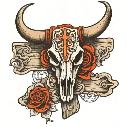Steer Skull On Wooden Cross