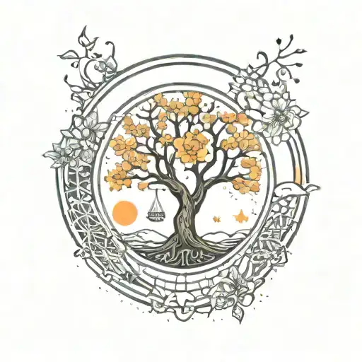 Tree Of Life With Flower Of Life Arch Way Gate With Bootes Constellation