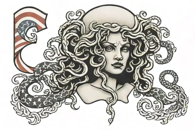 Write Medusa And Mommy In Text 'Igy6' Us Flag Igy6