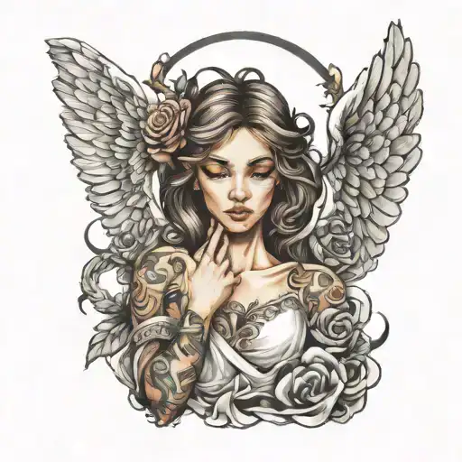 Angel With A Closed Face In Tattoo Style Sketch Pencil Sketch