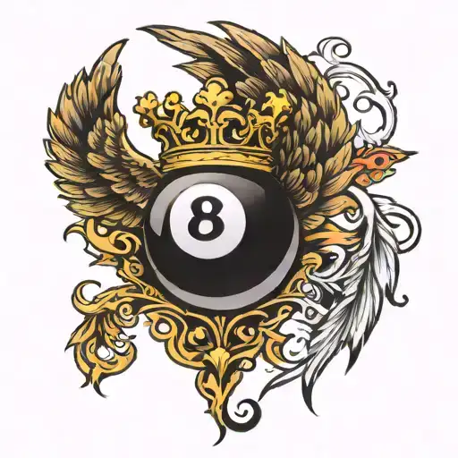 Billiard 8 Ball With A Golden Crown And Wings Behind