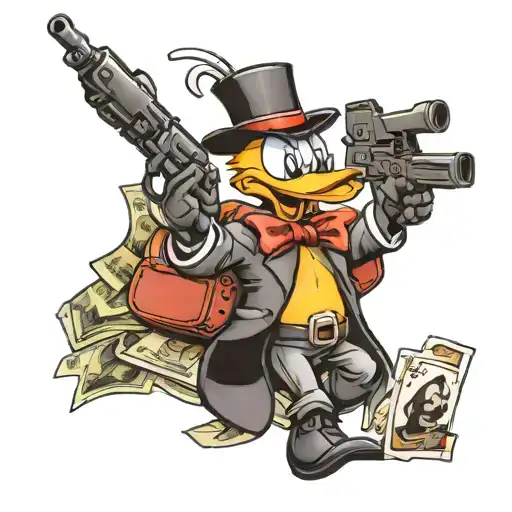 Daffy Duck With A Gun Money And Cards And A Bullet Belt
