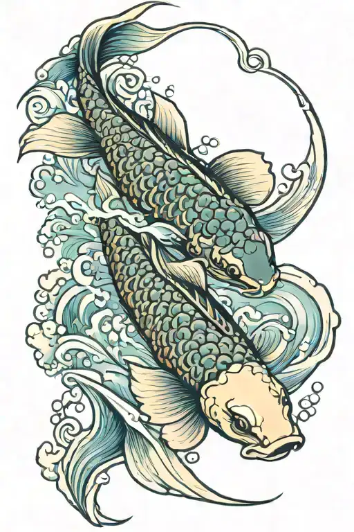 Japanese Koi Fish Swimming Upstream Lotis
