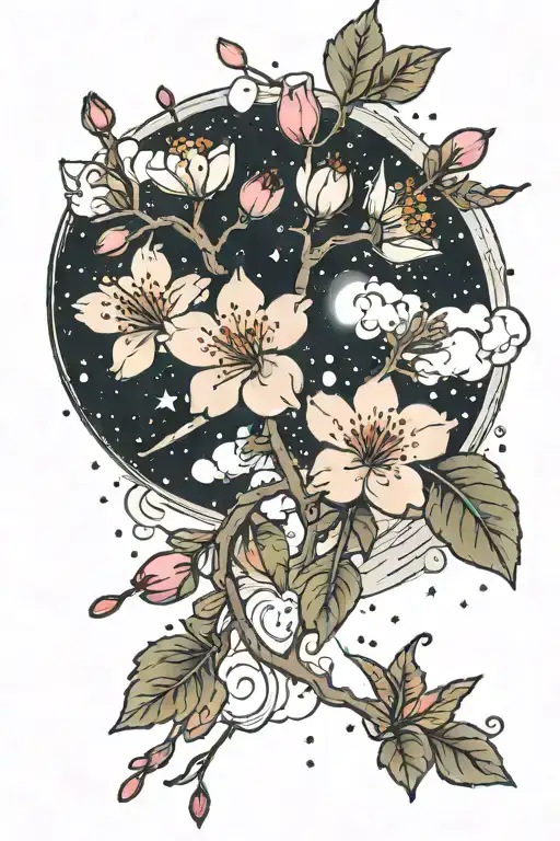 Cherry Blossoms Falling Throug Space Themed
