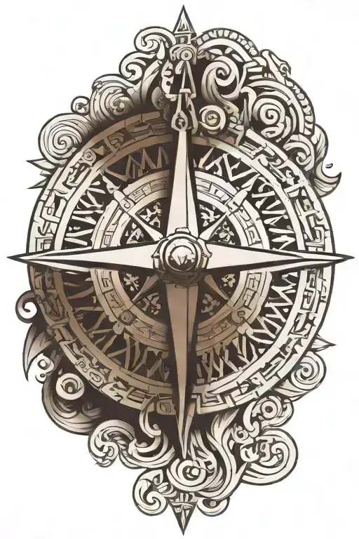 Mayan Compass With Initials Ab Nb And Gb And A Wheel Incorporated In The Image