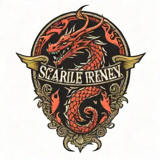 A Small Tattoo With The Words Scarlet Frenzy And A Ruby Dragon