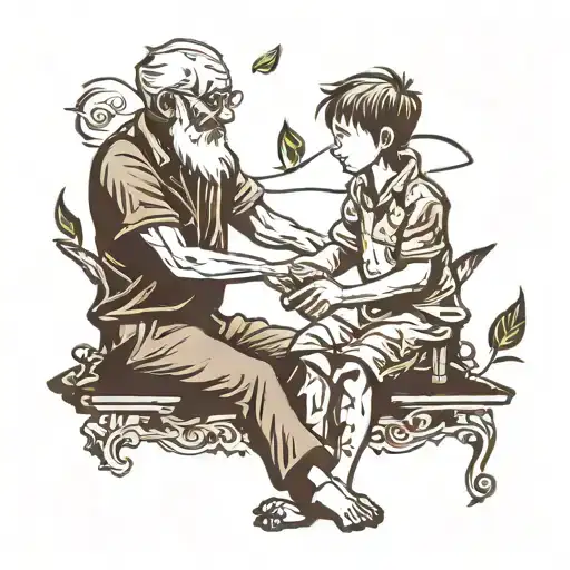 Silhouette Of Grandpa And Son Holding Hands Holding