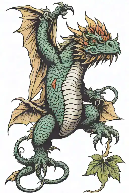 Red Dragon Climbing A Huge Sunflower