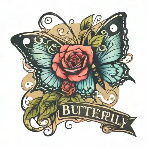 Butterfly And Rose With Name