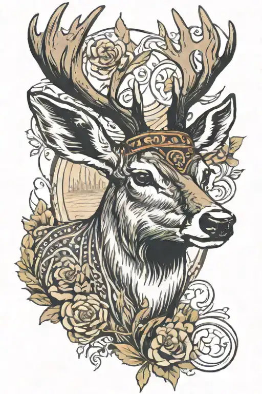 Mule Deer With A Brook Trout And Black Angus Cow Face