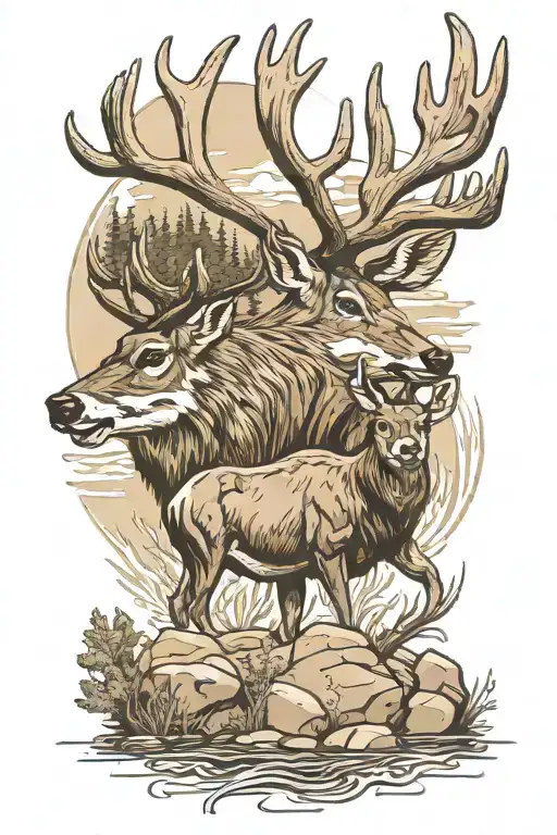 Mule Deer Next To A Brook Trout Next To A Cow Grazing