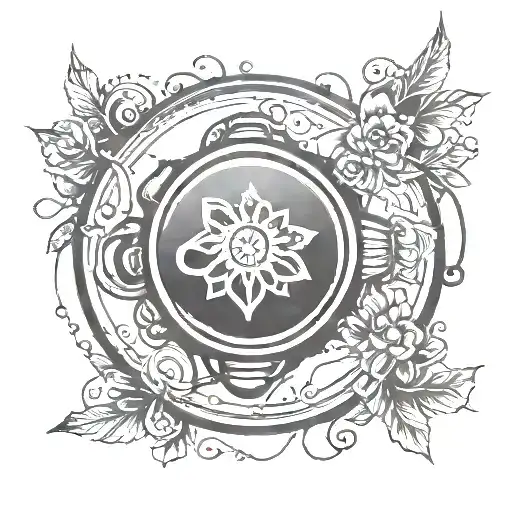 Simple Beat Up Tambourine Small Tattoo All Black