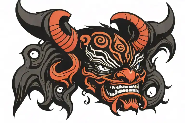 Japanese Style Tattoo Oni Mask