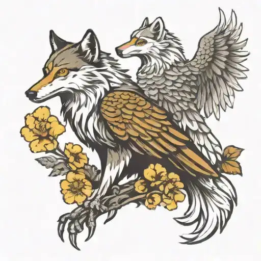 A Wolf And A Eagle Perched Atop Eachother One Is Giving