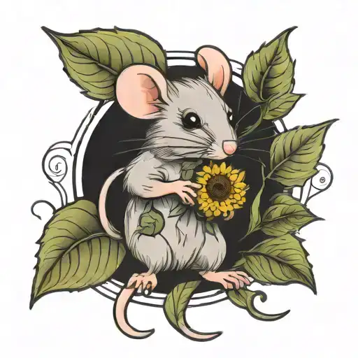 Cute Mouse Holding Sunflower