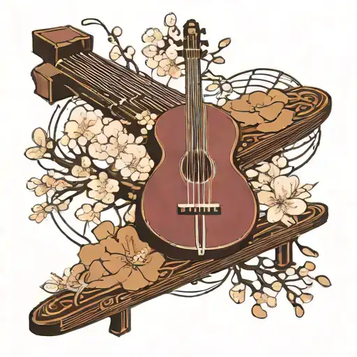 Chinese Guzheng Instrument Cherry Blossoms Falling