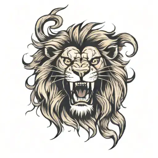 A Roaring Lion Face With A Closed Mane Made