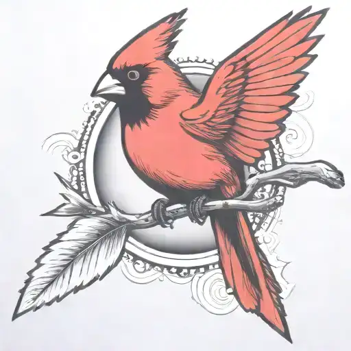 A Single Cardinal Flying Holding A Branch