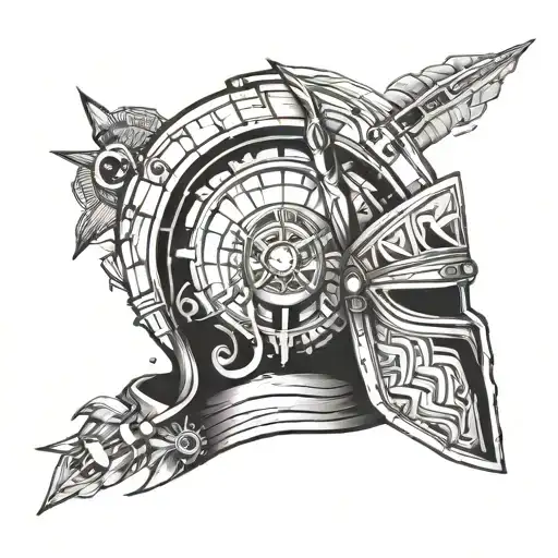 Geometric Illyrian Helmet With Illyrian Sun And Planet Mars