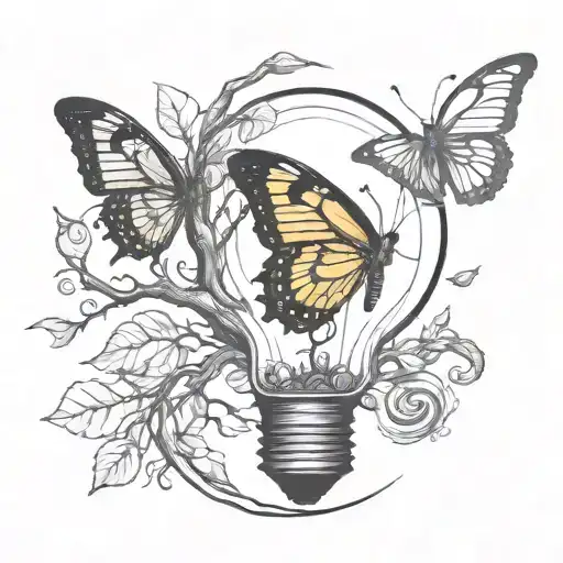 Broken Lightbulb With A Tree Growing Inside And A Butterfly Flying Out