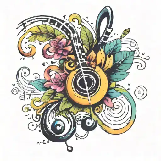 A Surreal Tattoo Of A Music Note Growing Into A Beautiful Plant With Colorful Petals