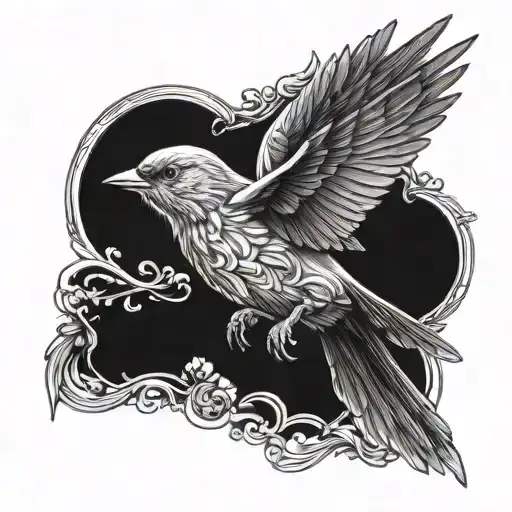 Nightingale Flying Left Black And White Drawing No Border