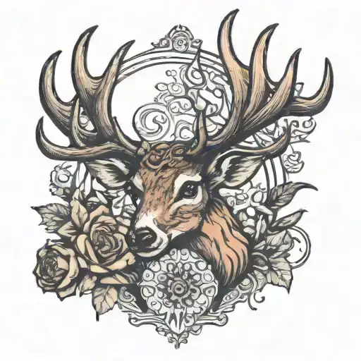 Deer Antlers Tattoo Around The Neck