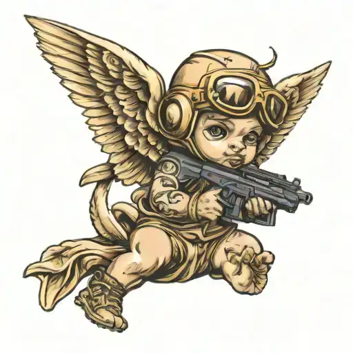 Baby Cherub Angel With Ski Mask And Gun