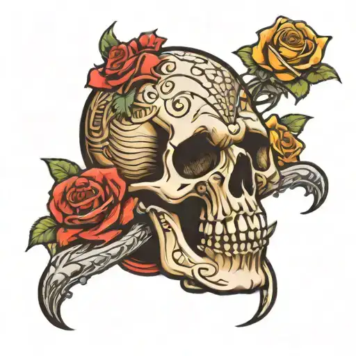 Cobra And Skull Rose Tattoo Design Featuring Iconic Landmarks