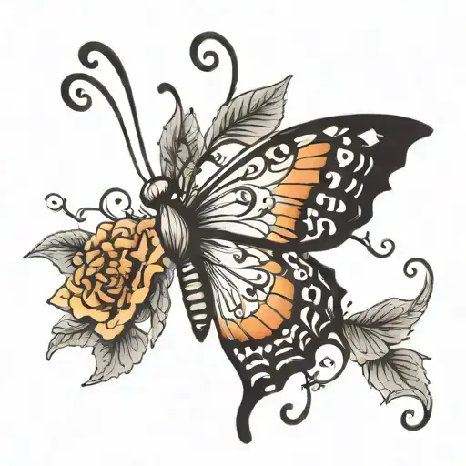 Butterfly Motif With Black Ink