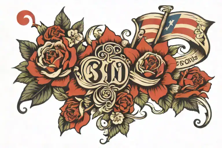 Mom Tribute Tattoo Combining Elements Like Numbers And Flags