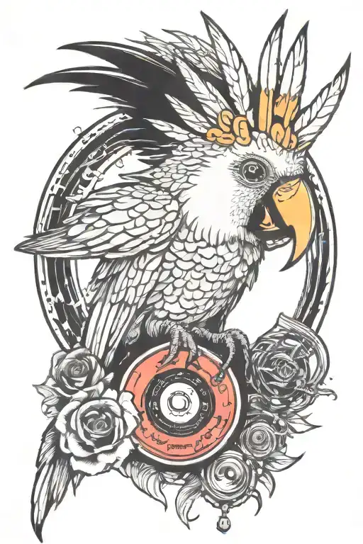 A Tattoo Of A Punk Cockatoo With Punk Inspired Tattoosperched On A Broken Vinyl Record