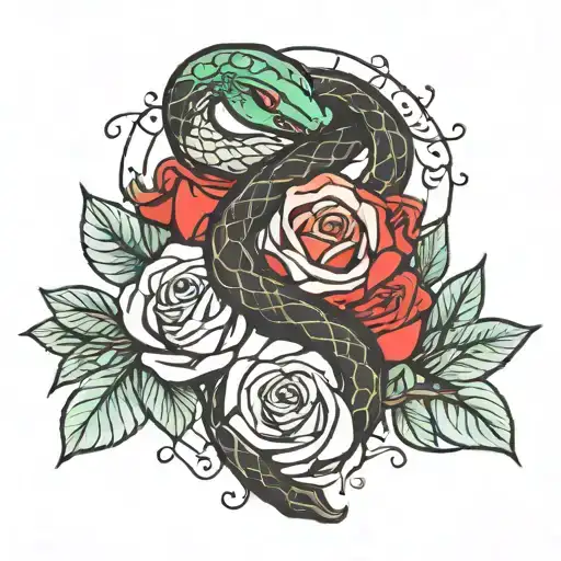 Snake And Roses Intertwined