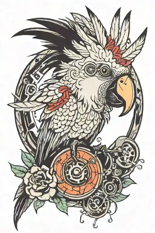 A Tattoo Of A Punk Cockatoo With Punk Inspired Tattoosperched On A Broken Vinyl Record