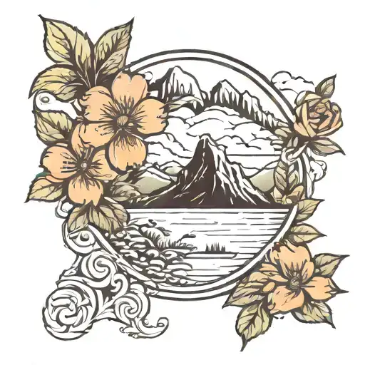 Tennessee State Outline With Mountain Range And Flowers