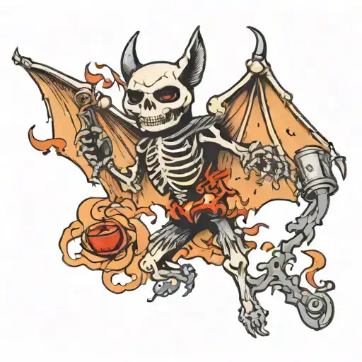 Flying Skeleton Bat Carrying A Molotov Cocktail